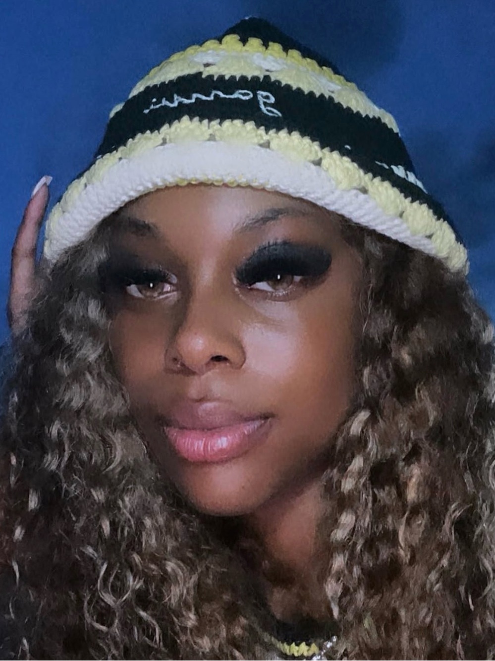 Ganni Striped Crochet Bucket Hat in Yellow, Black & Cream